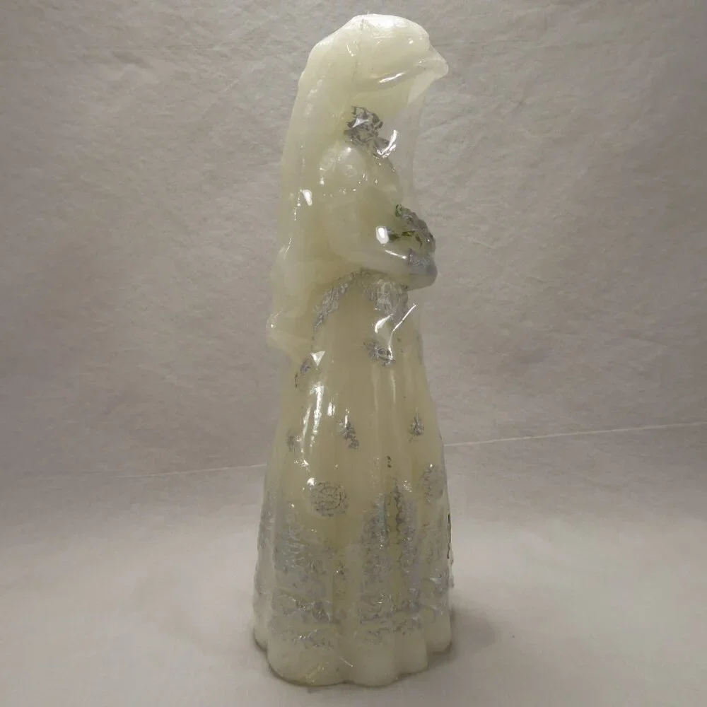Vintage Kameyama Figural Bride Wedding Dress Candle White Silver Shower Decor